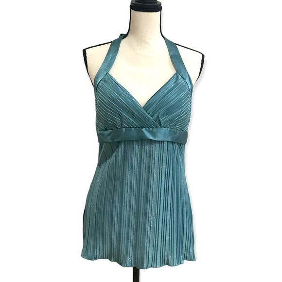 STUDIO Y Teal Sparkle Ribbed Halter Top Size Large - Picture 1 of 4
